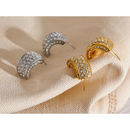 Yhpup Cubic Zirconia Stainless Steel C Shape Geometric Fashion Earrings for Women Daily Jewelry