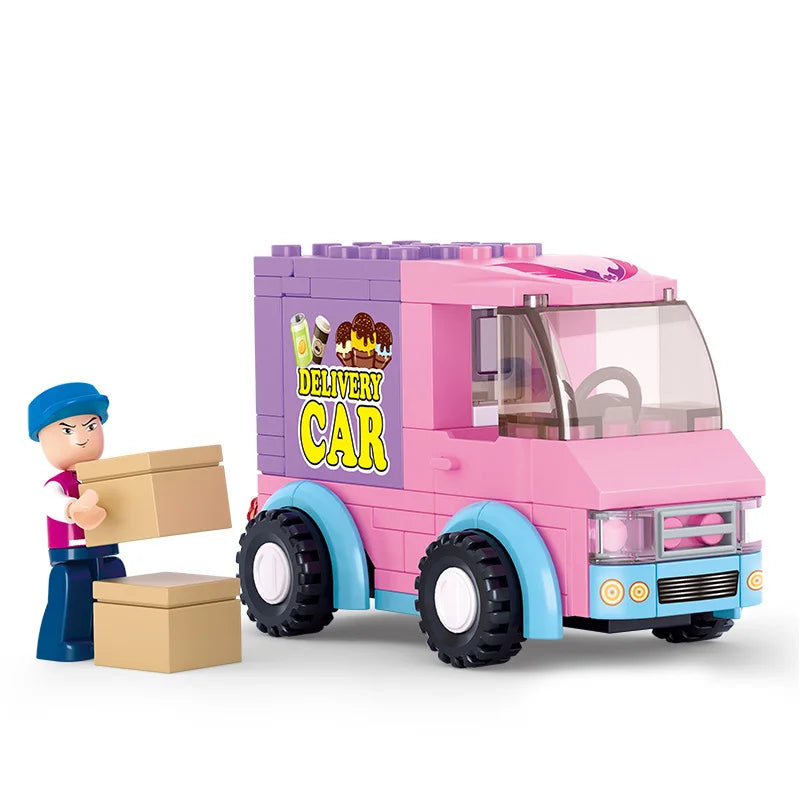 SLUBAN Girl Princess Royal Carriage Wagon Horse Racing Party Model Building Blocks Enlighten Action Figure Toys For Children
