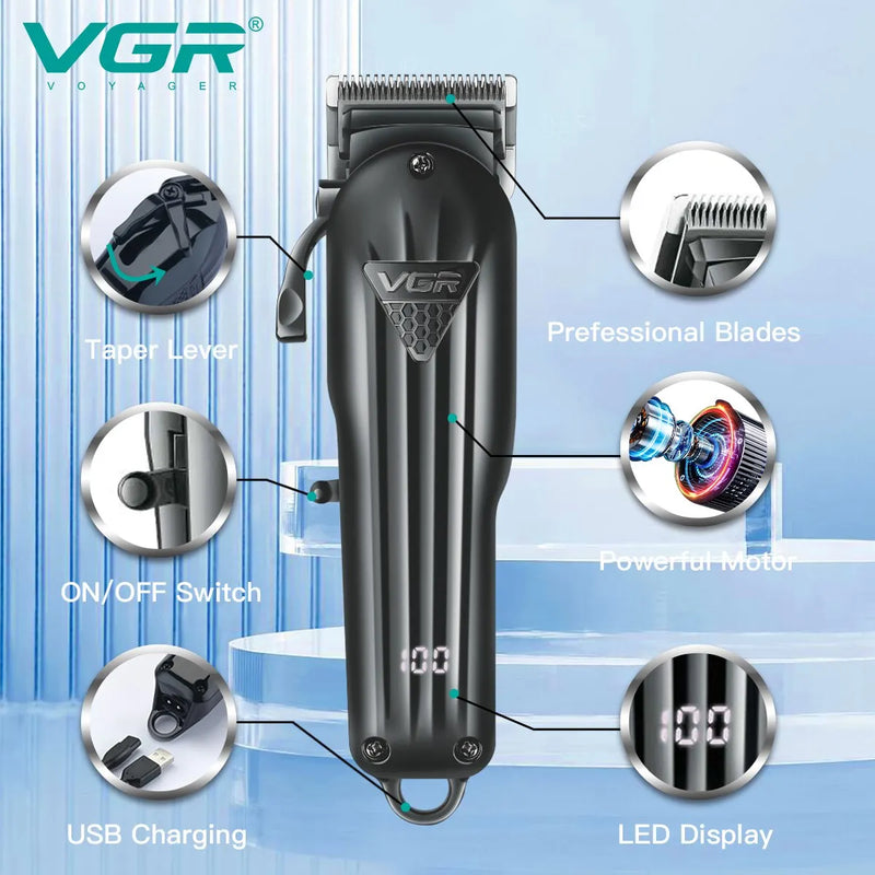 VGR Hair Cutting Machine Professional Hair Clipper Hair Trimmer Electric Shaver Adjustable Cordless Trimmer for Men USB V-282