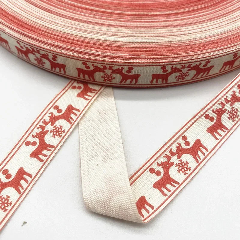 New 5yards 15mm Christmas Printed Polyester Cotton Ribbon DIY Wedding Christmas Party Gift Wrapping Supplies