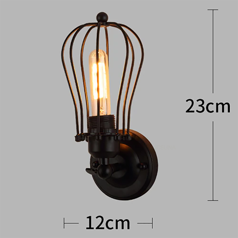 Retro LED Wall Lamp Minimalist Cage Black Lampshade Iron Light For Living Room Dining Room Bedroom Study Indoor Lighting Fixture