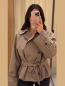 The Meridian Coat | Double-Breasted Plaid Coat with Self-Tie Waist Sash