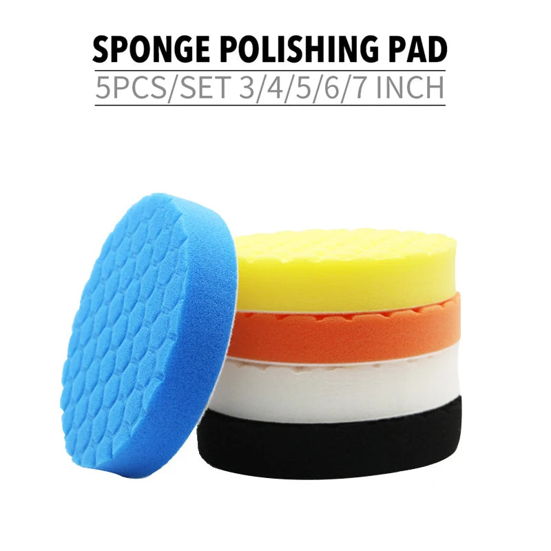 5 Pack 3/4/5/6/7 Inch Compound Buffing Polishing Pads Cutting Sponge Pads Kit for Car Buffer Polisher Compounding and Waxing