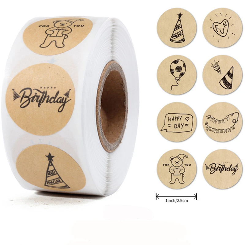 100-500Pcs Round Happy Birthday Sticker For Creativity Cute Stationery Labels Various Sticker Child For Scrapbooking