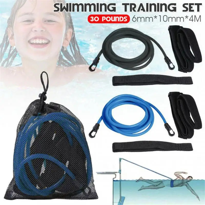 4M Adjustable Swim Training Resistance Belt High Quality Elastic Rope Swim Pool Safety Training Band Latex Tubes Exerciser