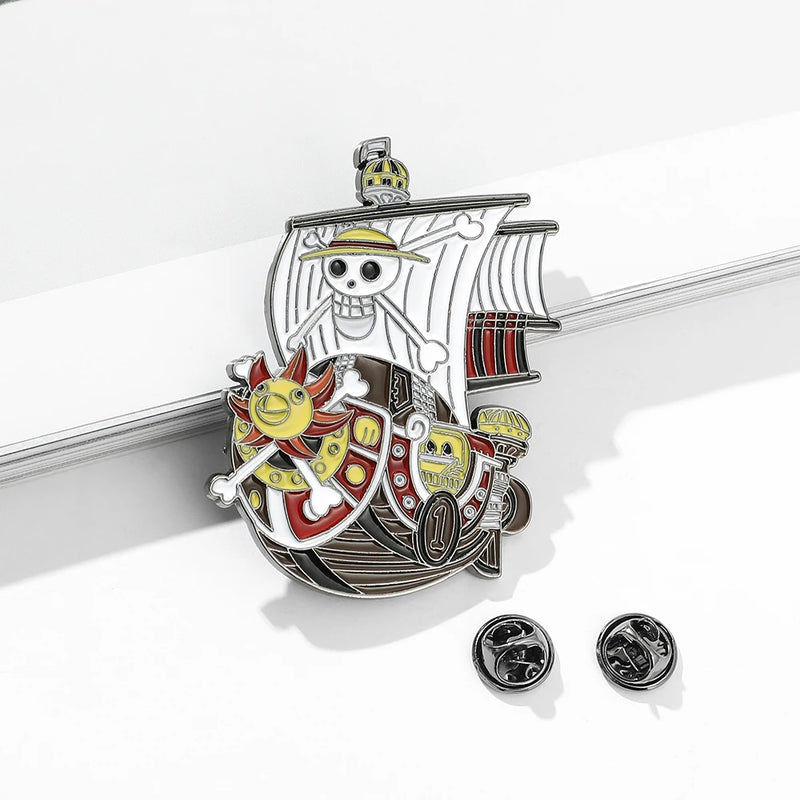 Cartoon One Piece Pirate Ship Brooch Anime Metal Enamel Pins Clothing Bag Lapel Badge Jewelry Gift for Fans Friends Accessories