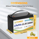 FLLYROWER 12V 180AH LiFePO4 Lithium Battery Pack  With Charger 8000+Cycles BMS 100A For Touring Campers Off-Road Solar Wind