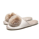 Haus Elegante Quaste Haarkugel Damen Hausschuhe Bequeme Stoff Schicke Damen Flache Schuhe Frühling Luxus Champagner Damen Pantoletten