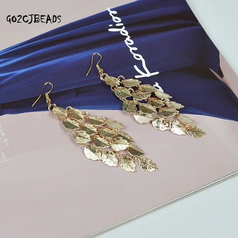 Bohemian Tassel Earrings Women Metal Leaves 2023 Earings Women Hollow Out Earring Girls Jewelry Fashion Punk