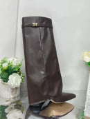 Ladies' Autumn and Winter New Pointed Knee High Women's Boots, Thick High-heeled Long Pants Boots, Fashionable Mid Rise Boots