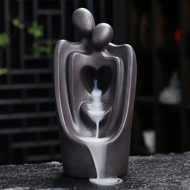 1pc, Lover Couple Ceramic Sandalwood Backflow Incense Burner, Home Decor Waterfall Incense Burner Valentine's Day Gift