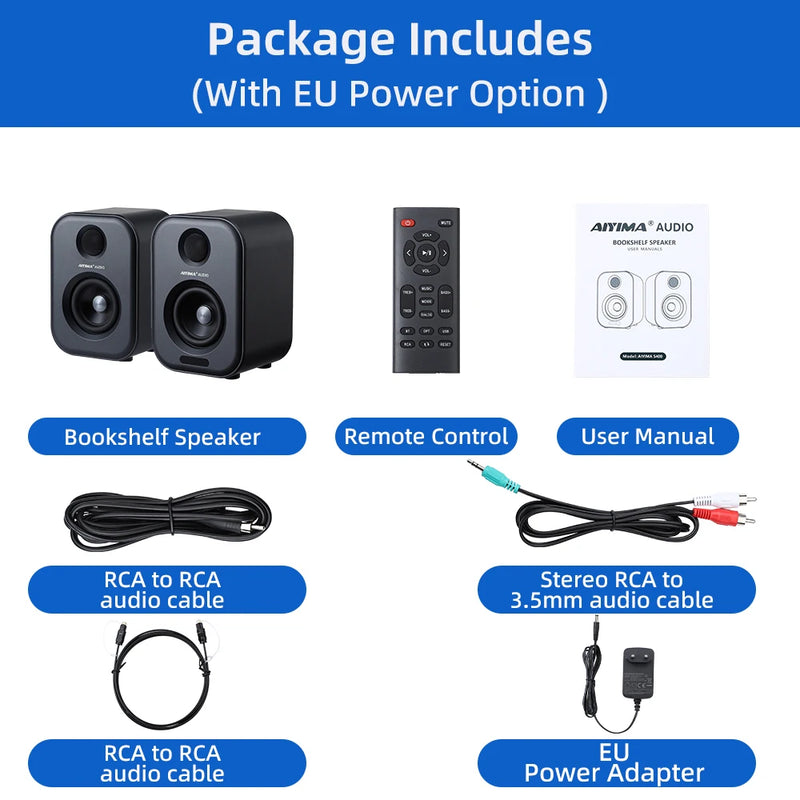 AIYIMA S400 Audio 80W Bookshelf Active Speakers Dual-Mode 3 Inch Bluetooth USB DAC for  HiFi Home Subwoofer Music System TV PC