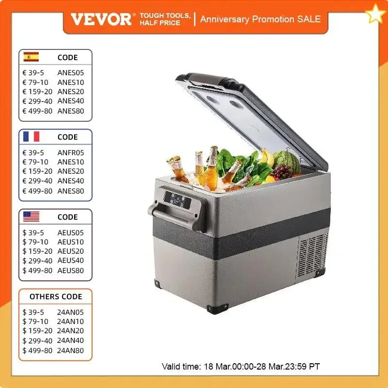 VEVOR  35L 45L 55L Car Refrigerator Mini Fridge Freezer Portable Compressor Cooler 12/24V DC 110-240V Ice Box for Camping