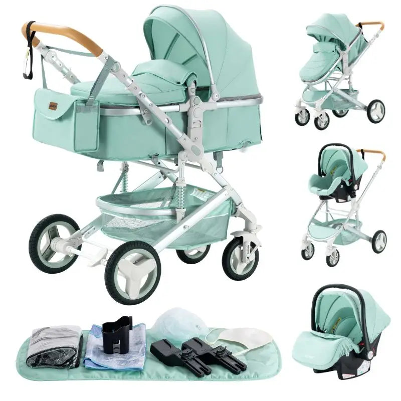 Luxury Baby Stroller 3 in 1 Portable Travel Baby Carriage Fold Pram High Landscape Aluminum Frame Newborn Infant Stroller