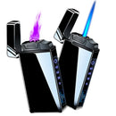 3in1 Jet Feuerzeug Metall Winddicht Flammenloses Elektrisches Feuerzeug Power-Anzeige USB Lade Plasma Butangas Feuerzeug Mit Taschenlampe