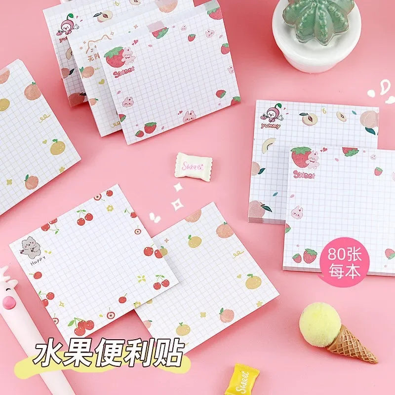 80 Pages/pack Kawaii Animals and Fruits Sticky Notes Memo Pad To Do List Cute Journaling Supplies Planner Sticker Deco