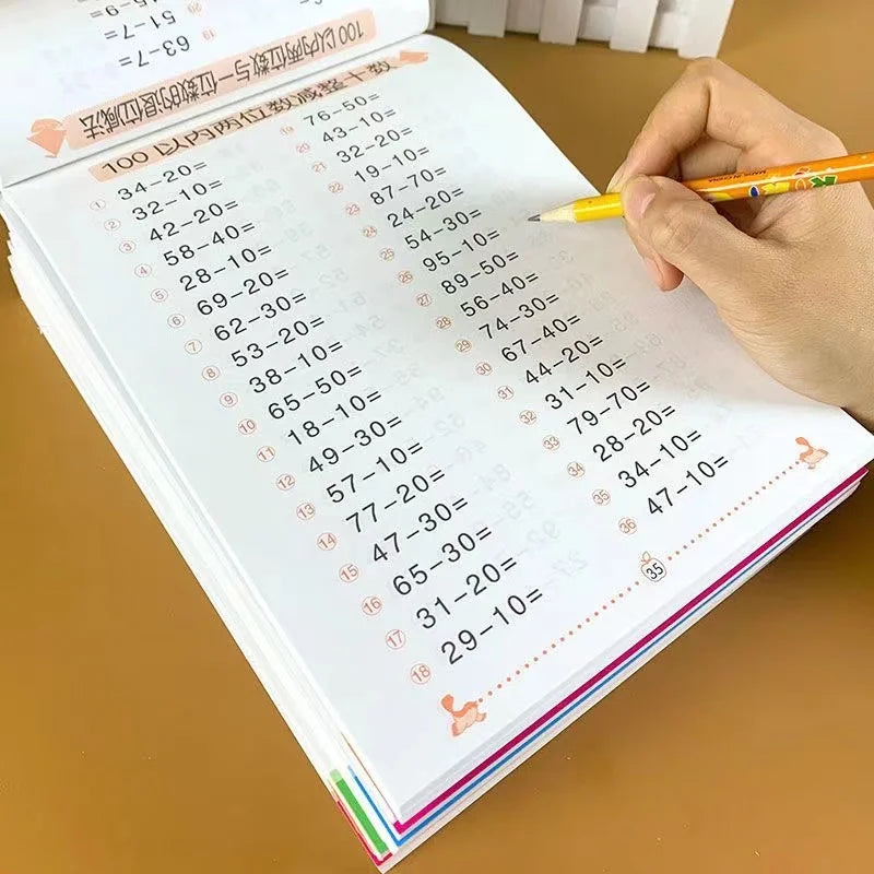 95 page/books Addition,subtraction,multiplication Division Practice Copybook Learning Math Exercises Book Kid Workbook 6-7 Years