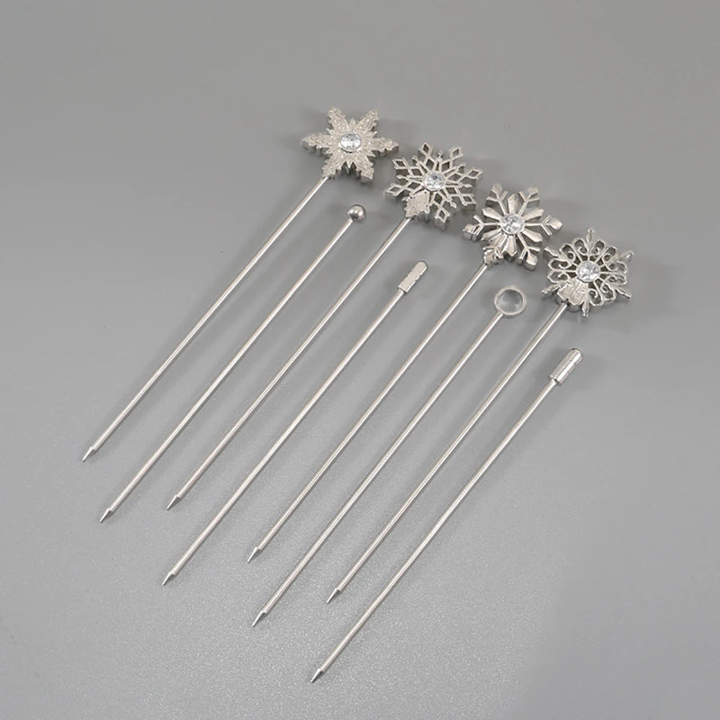 4 cocktail picks, stainless steel polished metal creative salad fruit picks, snow Geometric Skull Christmas kitchen tools