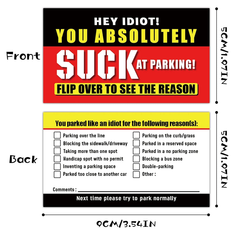 (Pack Of 50)Bad Parking Cards  You Parked Like An Idiot Business Cards 3.54"x1.97" For Funny Parking Violation Prank Notice Gag