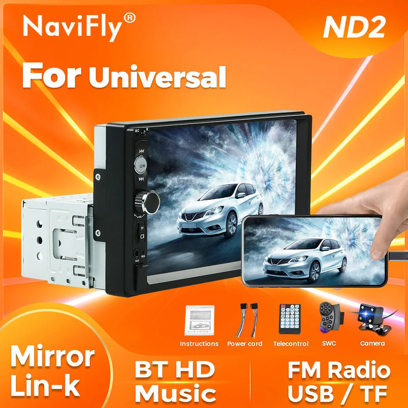 Navifly ND2 Universal 1Din Car Radio Stereo 7inch HD Touch Screen Multimedia Player BT Autoaudio FM Receiver Mirror Link Monitor