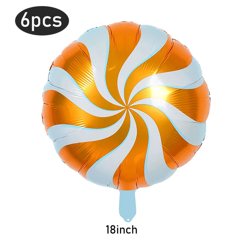 6Pcs Christmas Candy Cane Foil Balloons Round Windmill Lollipops Candy Helium Foil Balloons for Xmas Wedding Birthday Decoration