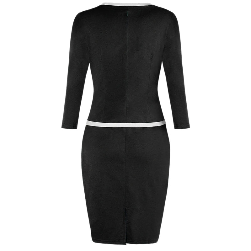 Elegant Office Lady Dress Casual Bodycon Party Wrap Dresses Wear to Work Fake Two Piece Vintage Tight Hip Robe Femme Vestidos