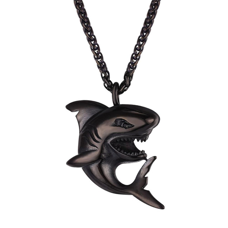 U7 Big Shark Pendant Necklace Men  Stainless Steel Jewelry Rock Punk Gold/Black Ocean Sea Animal Necklaces Father&