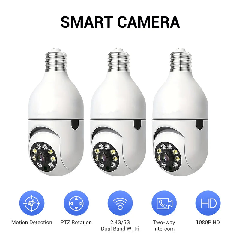 Ease Life APP-Light Bulb Security Cameras Outdoor Wireless WiFi Camera 5GHz, 360 Degree, E27 Light Socket Screw In Securi
