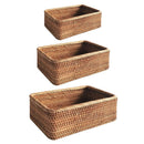 Hand-woven Rattan Wicker Basket Fruit Tea Snack Bread Basket Cosmetic Rectangular Storage Box Household Kitchen Supplies
