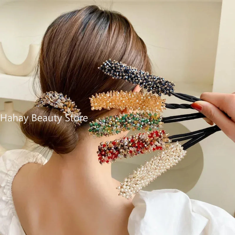 Crystal Magic Bun Maker Elegant Hairbands Donut Hairpin Hair Bands Fashion Girl Women Diy Hair Styling Headband Tool Accessories