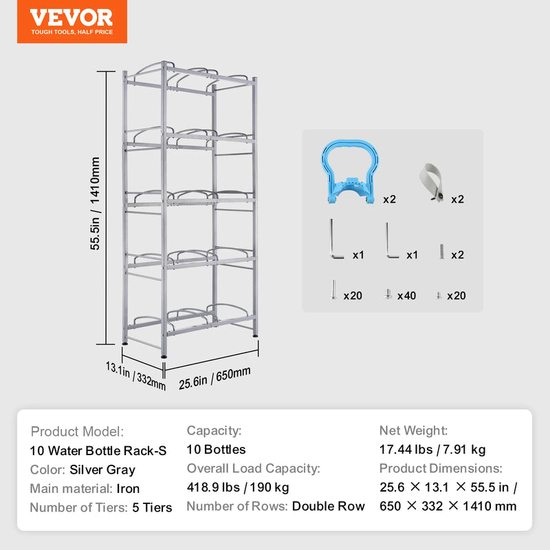 SucceBuy 3/4/5 Tiers Water Jug Holder Iron Water Bottle Holder Double/Single Row Easy Installation for Kitchen Office Livingroom