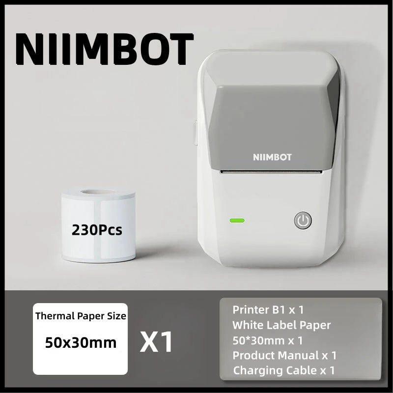 Niimbot B1 English Label Printer Portable Handheld Thermal Printer Mini Barcode QR Code Sticker Paper Color Rolls Maker Cable