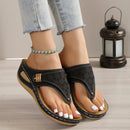 Large Size Casual Sandals Women Summer New Thick Sole Clip-toe Hollowed Ladies Slides Flip Flops Wedge Heel Solid Color Slippers