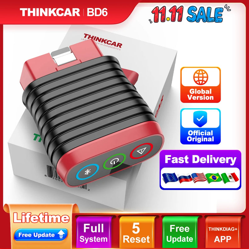 THINKCAR BD6 Bluetooth Auto OBD2 Scanner Full System 5 RESET ETS OIL Lifetime Free Update Car Diagnostic Tool Use THINKDIAG APP