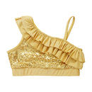 Fashion Girls Tops for Dancing Summer Sleeveless Asymmetrical Sequins Ruffled Tank Crop Top Kids Dance Wear Children's Clothes