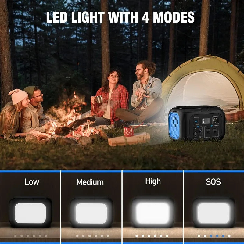 Portable Power Station 600W Power Bank 296Wh Solar Generator Lithium Battery Portable Generator Fast Charging LED Light