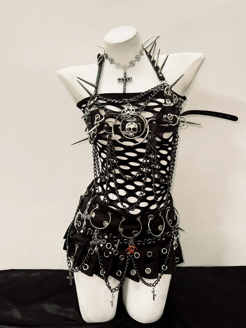 Rivets Tank Tops sexy top y2k clothes y2k crop top gothic clothes Gothic Tank Tops Punk  Tops y2k fashion Skull top vintage Tops