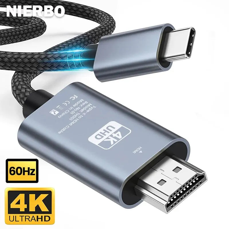 NIERBO USB C to HDMI Cable 6.6ft 4K@60hz Braided Type-C to HDMI Cable Ultra High Speed Adapter Cable for MacBook Pixel iPad Dell