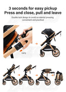Luxury Baby Stroller 3 in1 Portable Travel Baby Carriage Aluminum Frame Folding Prams High Landscape Car for Newborn Baby BLACK