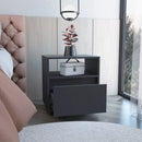Bedroom Nightstand , End Table, Side Table Casters, Single Drawer-Black Bedroom Furniture Nightstands