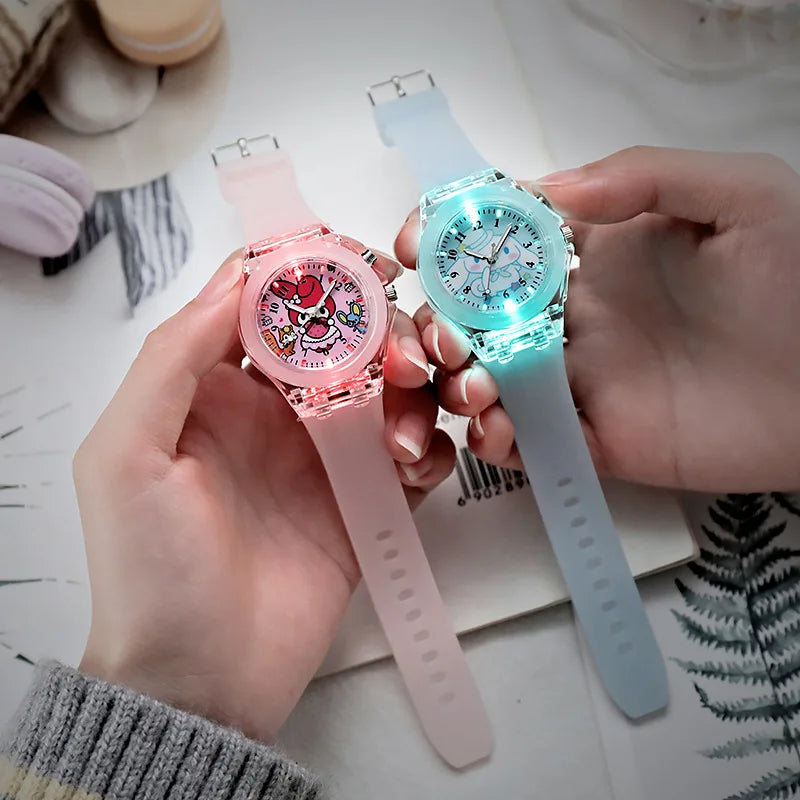 Sanrio Hello Kitty Watches Kawaii Kuromi My Melody Cinnamoroll Student Children LED Luminous Bracelet Watch Kids Birthday Gifts