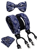 DiBanGu Mens Adjustable Silk Suspenders Bow Tie Cufflinks Pocket Square Set Metal Clips Y back Elastic Braces Wide Strap 3.5CM
