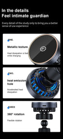 Magnetic Wireless Charger Car qi2 Cooling Air Outlet 360 Rotation Holder For Magsafe iPhone 16 15 14 13 12 Pro Max Fast Charging