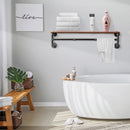 Industrial Wall-Mounted Pipe Clothing Rack with Wooden Shelf
