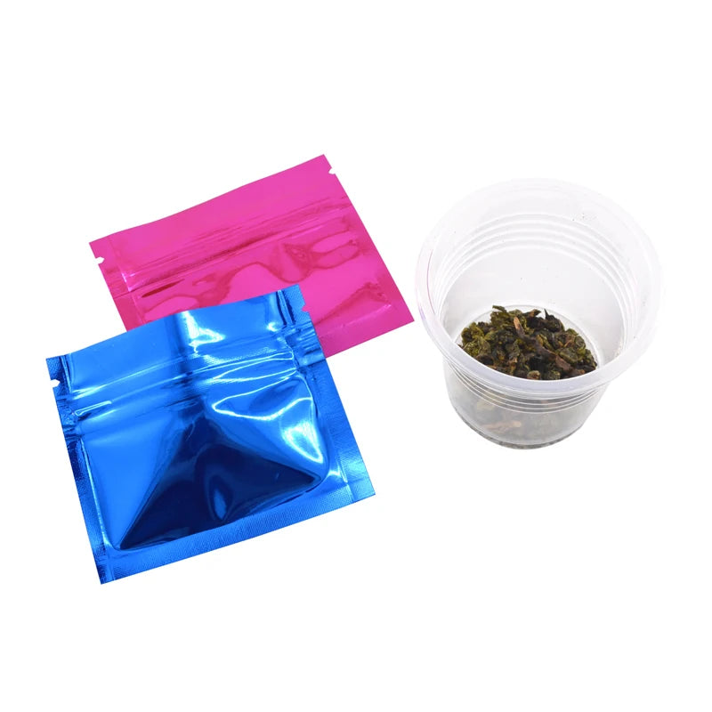 100 Pcs Colorful Top Feed Foil Zip Lock Bags Food Pouch,Mylar Aluminum Foil Bags,Tea Pouches,Food Storge Bag