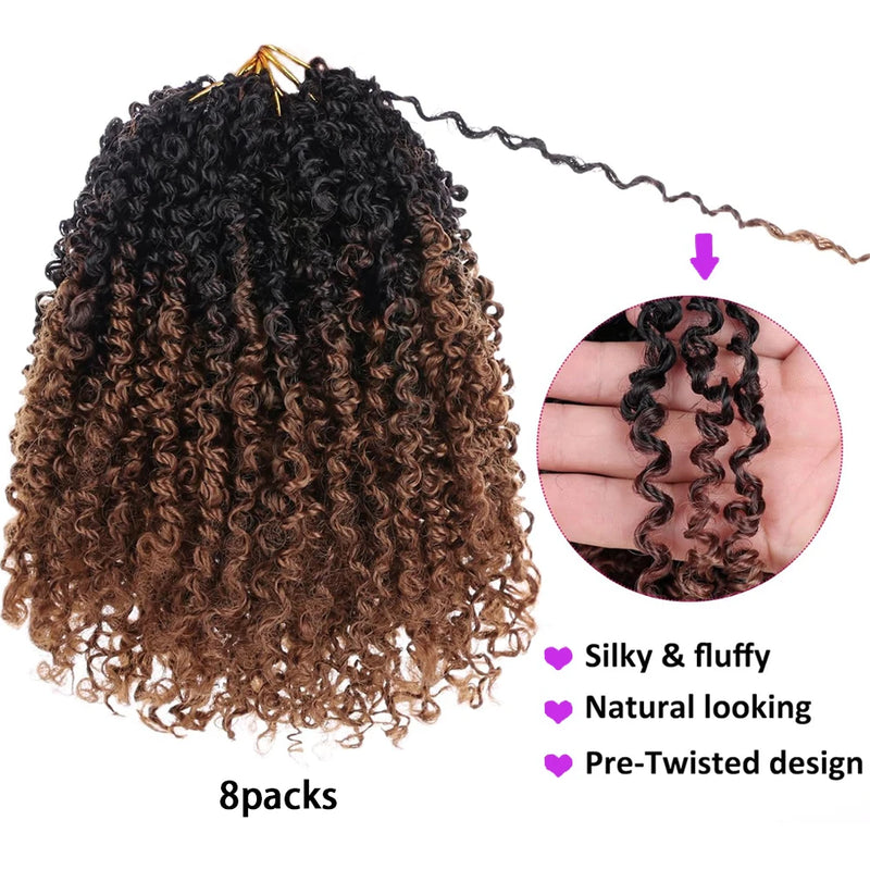 10 Inch Synthetic Pre Looped Yanky Twists Passion Spring Crochet Braiding Hair Short Pre-twisted Mini Curly Twist Crochet