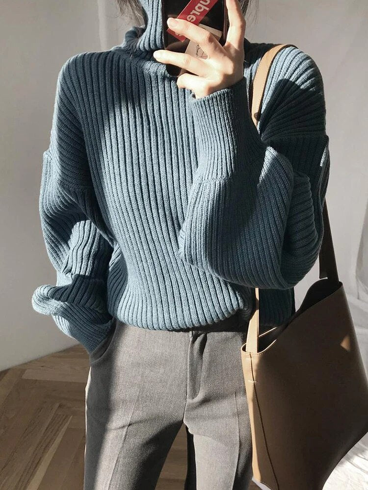 JMPRS Turtleneck Sweater Winter Thick Pullover Women Knitted Jumper Loose Warm All Match Long Sleeve Sweater Korean Fashion Tops
