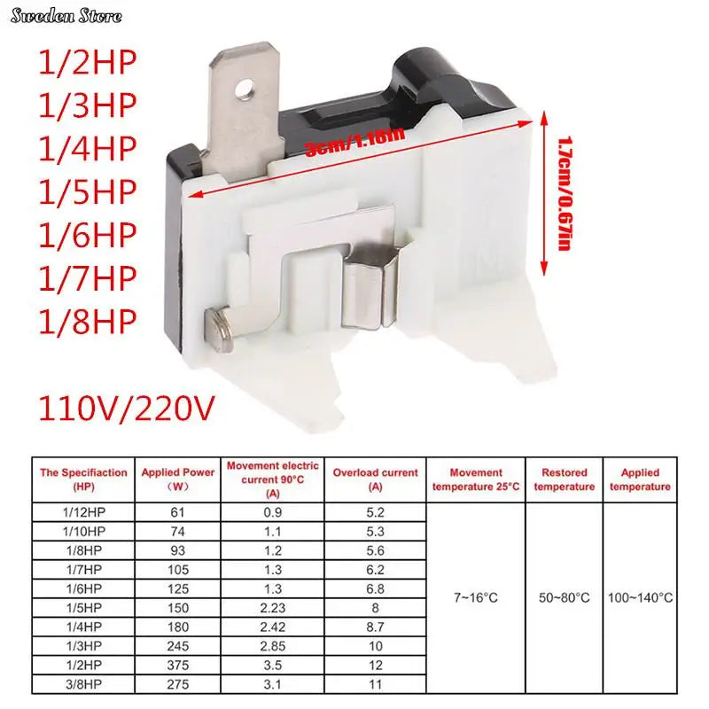 4TM 110/220V Refrigerator Overload Protector Freezer Replacement Part Relay 1/2 1/3 1/4 1/5 1/6 1/7 1/8HP Protector