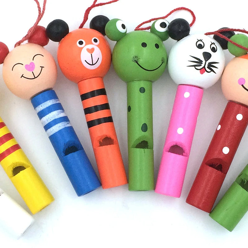 10-30PCS Wooden Cartoon Whistle with Rope Kids Birthday Wedding Party Guest Gift Souvenir Easter Boys Girls Classroom Prize Gift