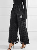 Yeezzi Women Fashion Hollow Polka Dot High Waisted Wide Leg Pants 2025 New Spring Autumn Solid Color Causal Office Trousers